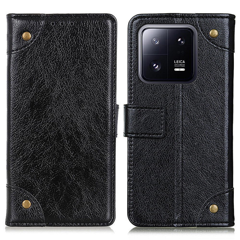 For Xiaomi 13 Pro 5G Anti-scratch Phone Cover Wallet Stand Brass Button Decor Nappa Texture Shockproof PU Leather Phone Case For Xiaomi 13 Pro 5G Anti-scratch Phone Cover Wallet Stand Brass Button Decor Nappa Texture Shockproof PU Leather Phone Case